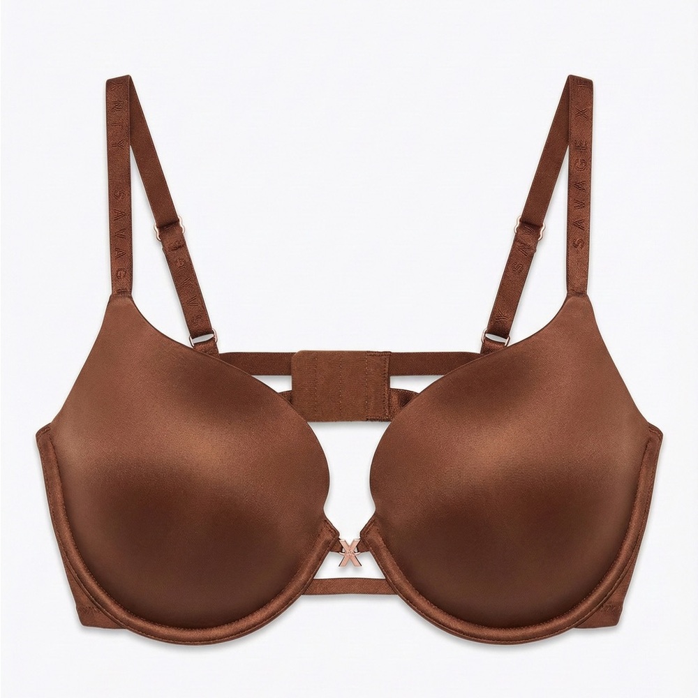 SAVAGE X FENTY Brown Microfiber T-Shirt Bra 36D Caged Back Rose Gold Charm